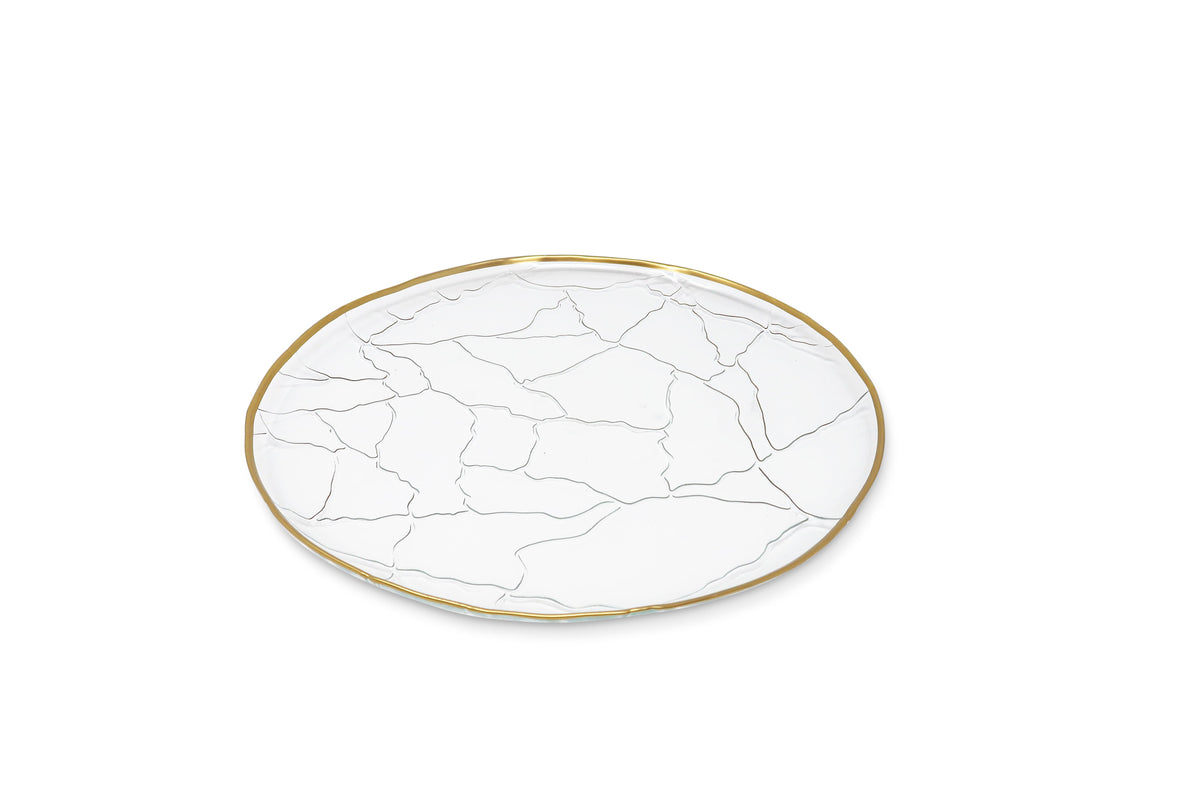 Set of 4 Glass Chargers with Gold Rim Crackled Design