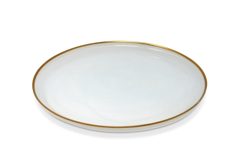 Set of 4 White Alabaster Chargers with Gold Rim