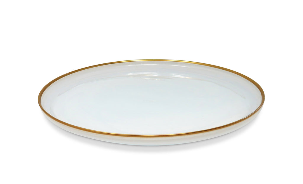 Set of 4 White Alabaster Chargers with Gold Rim