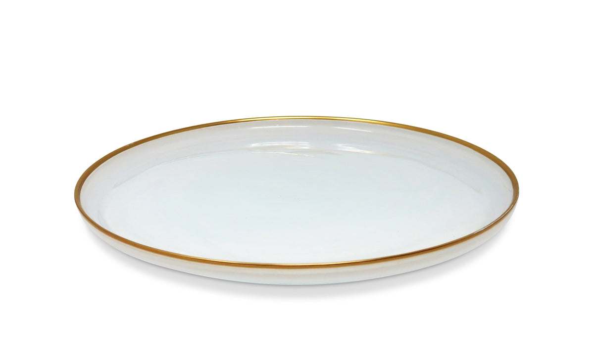 Set of 4 White Alabaster Chargers with Gold Rim