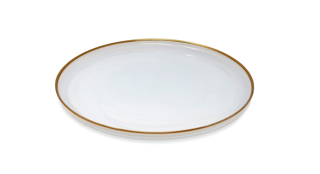 Set of 4 White Alabaster Chargers with Gold Rim