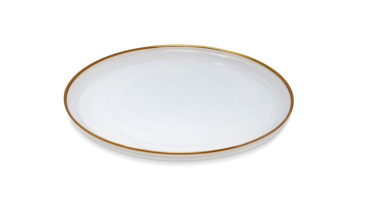 Set of 4 White Alabaster Chargers with Gold Rim