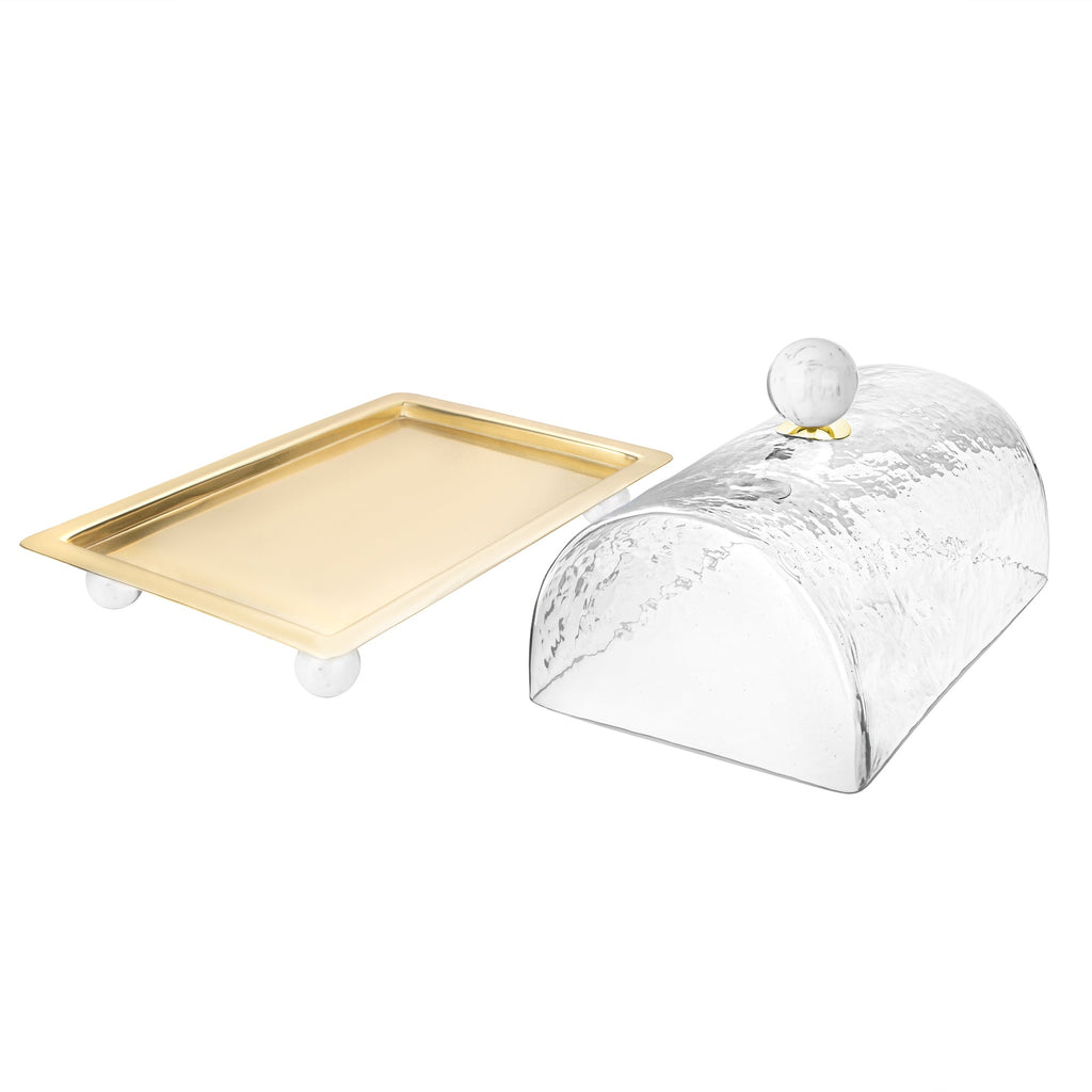 Rectangle Cake Dome Gold with Ball Knob - 10.2"L