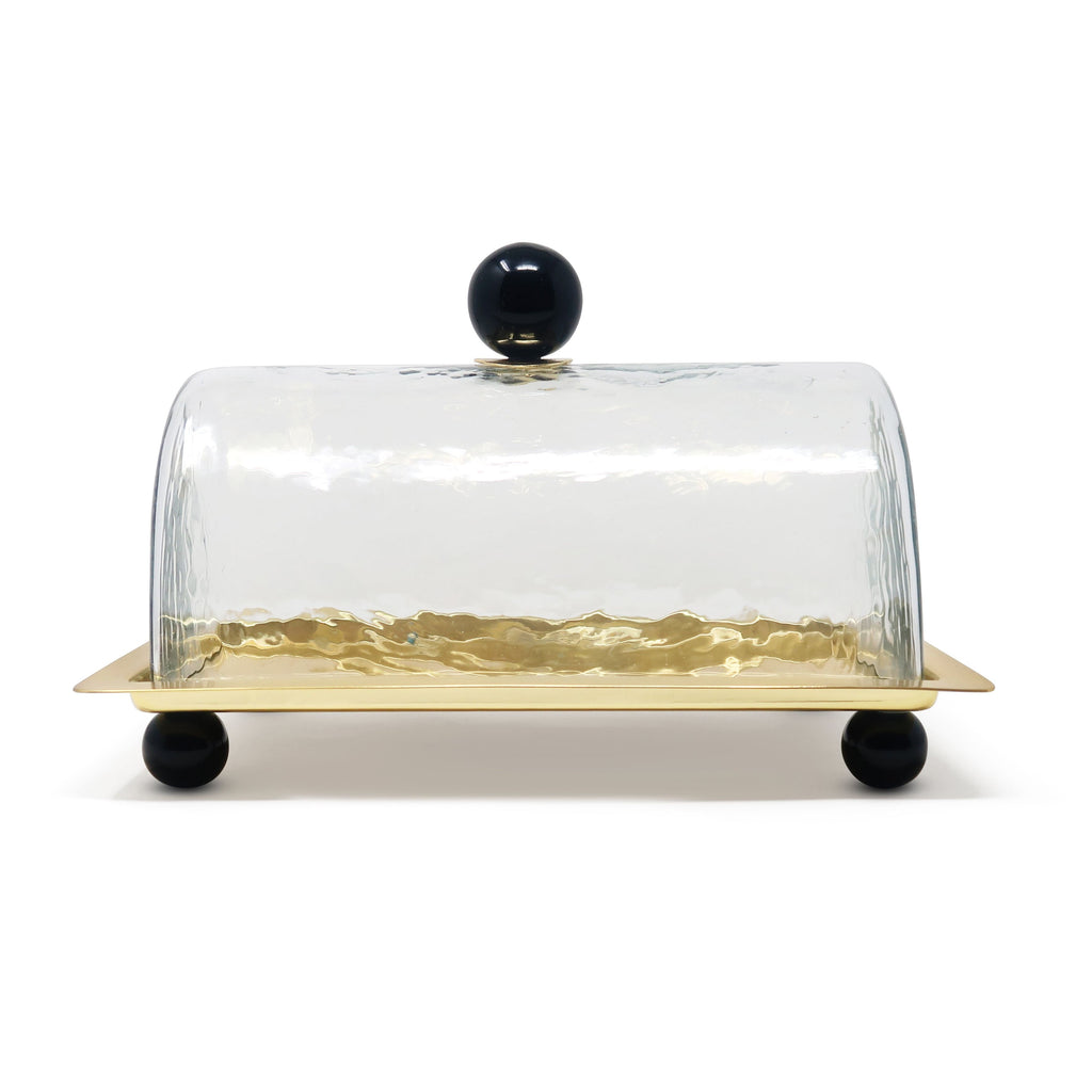 Rectangle Cake Dome Gold with Ball Knob - 10.2"L