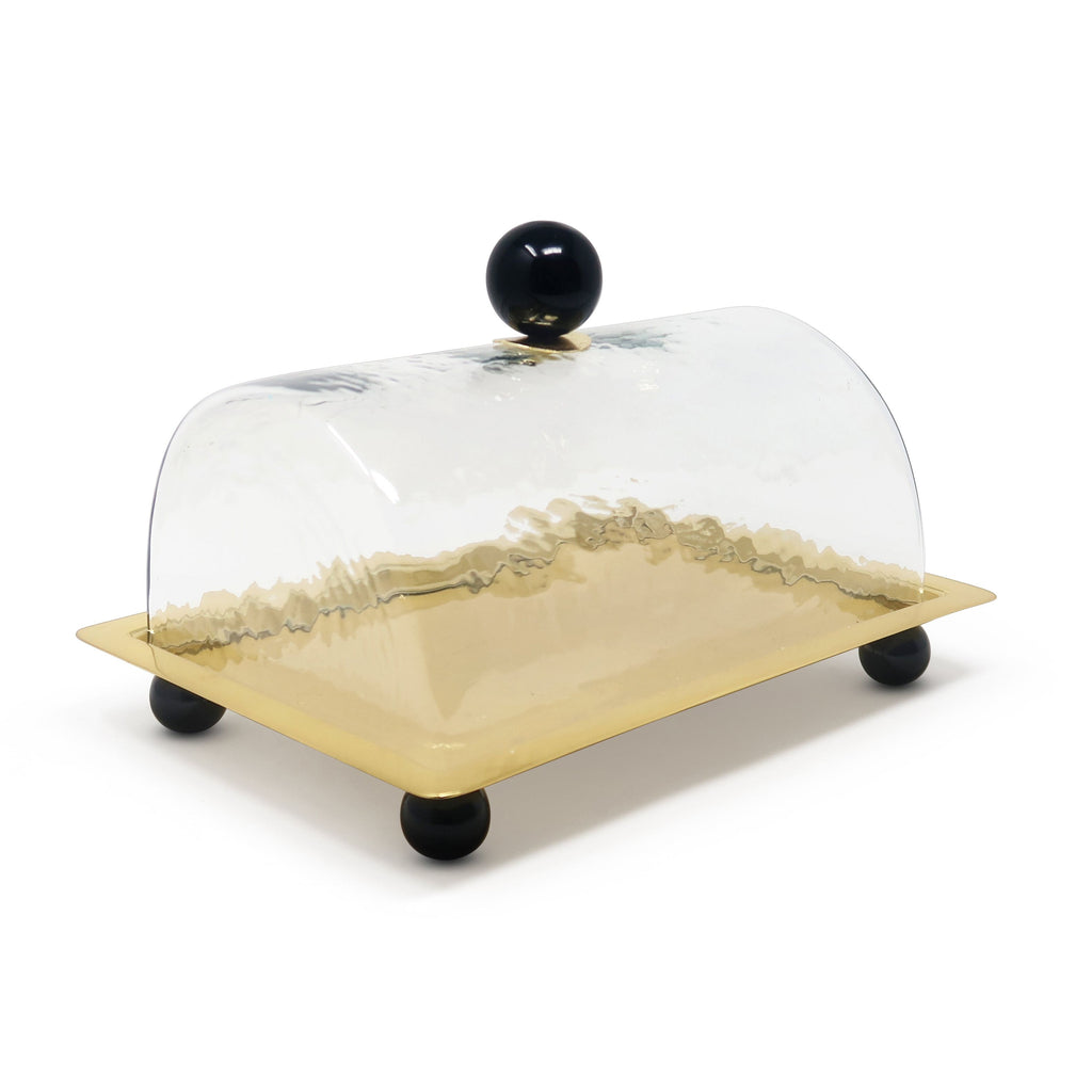 Rectangle Cake Dome Gold with Ball Knob - 10.2"L