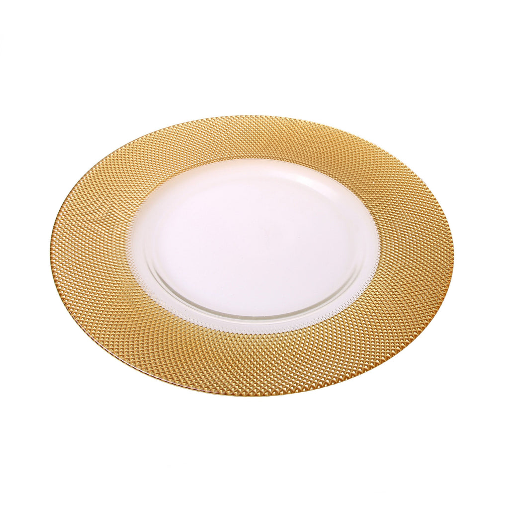 Set of 4 Glass Chargers With Gold Dotted Border - 13"D