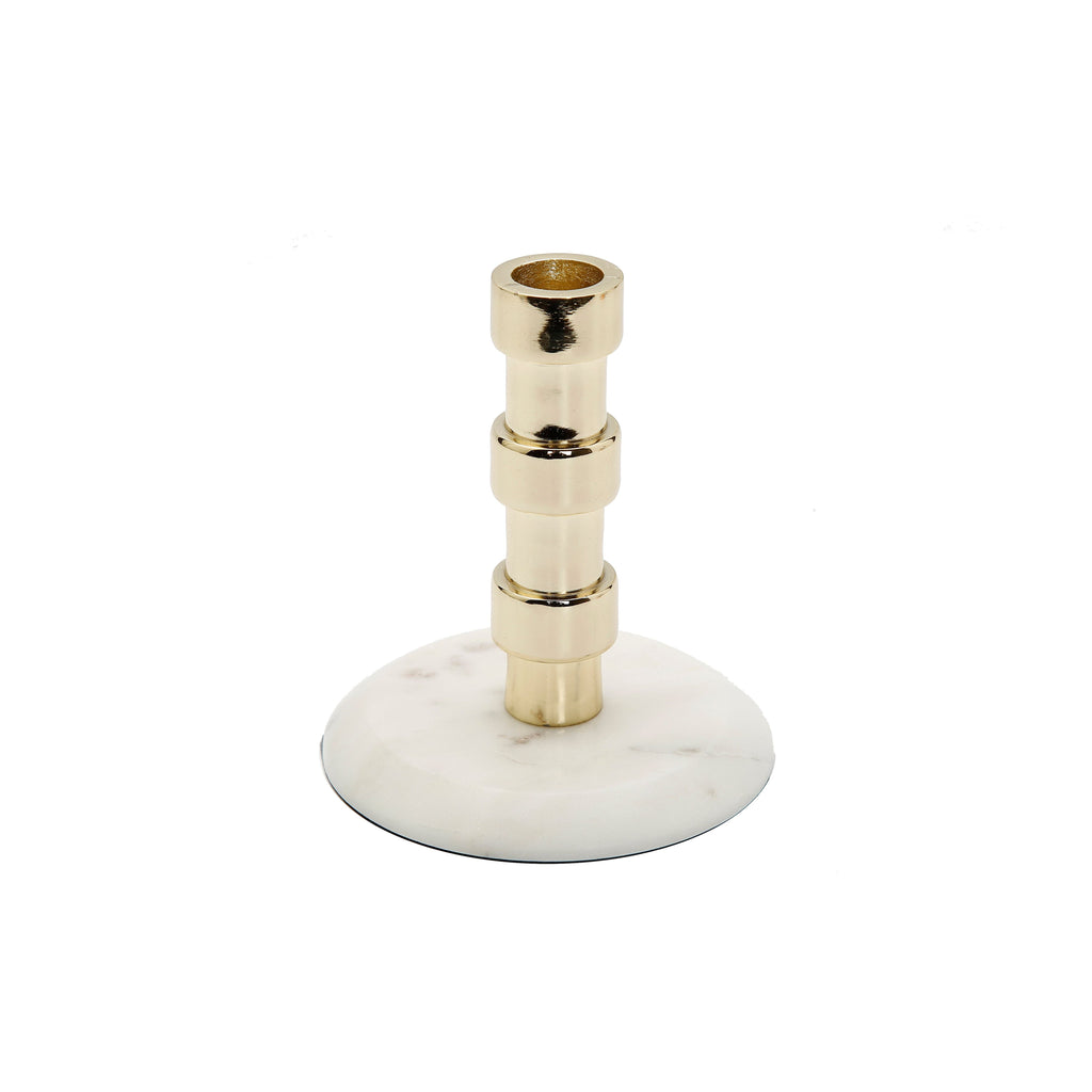 Gold Taper Candle Holder On Marble Base - Medium