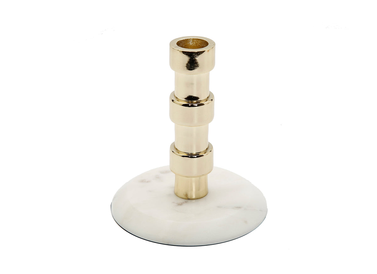 Gold Taper Candle Holder On Marble Base - Medium