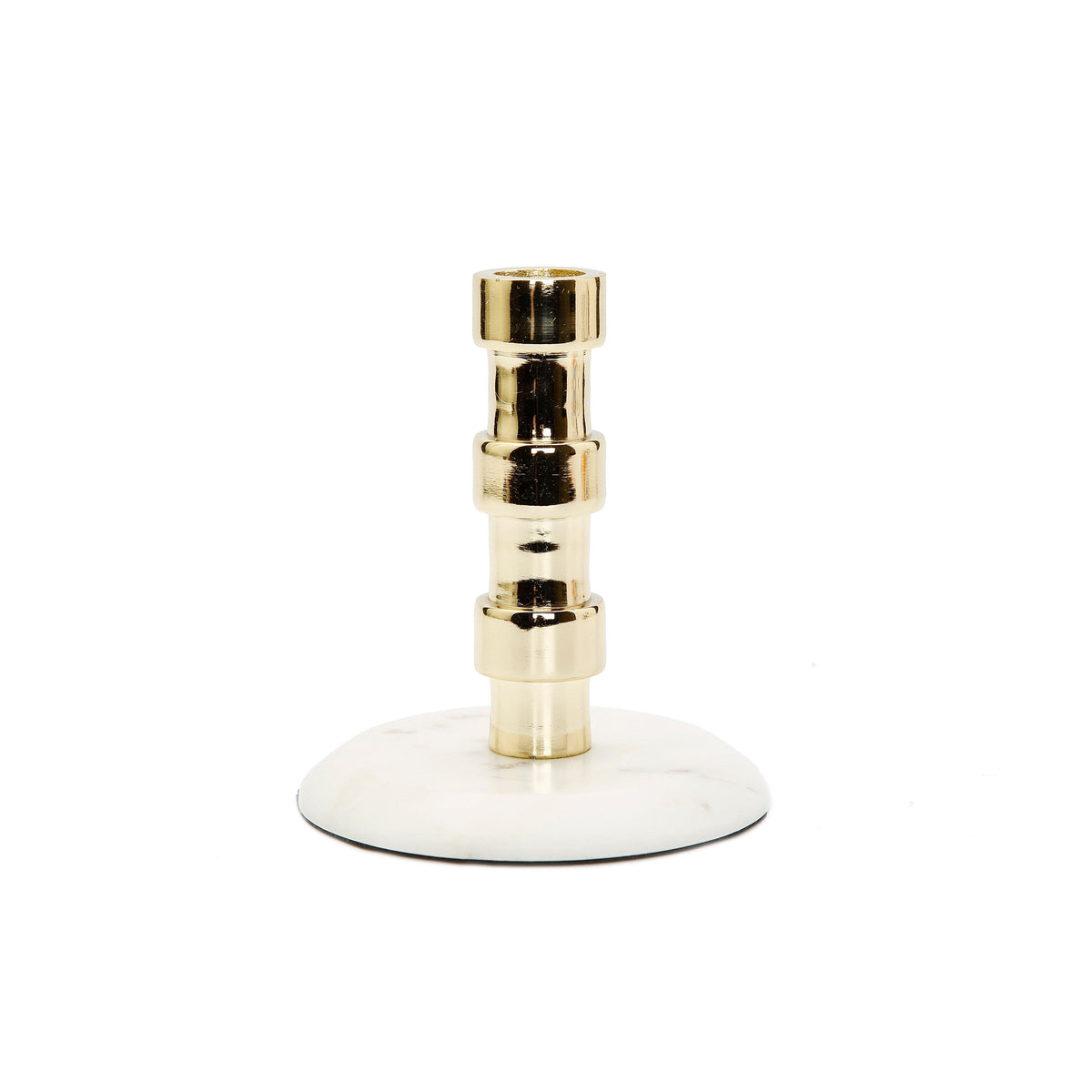 Gold Taper Candle Holder On Marble Base - Medium