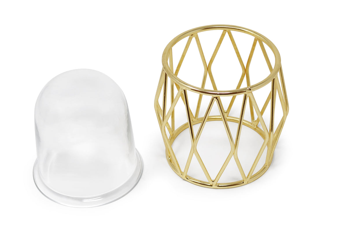Gold Brass Hurricane Candle Holder - Diamond Shaped Design