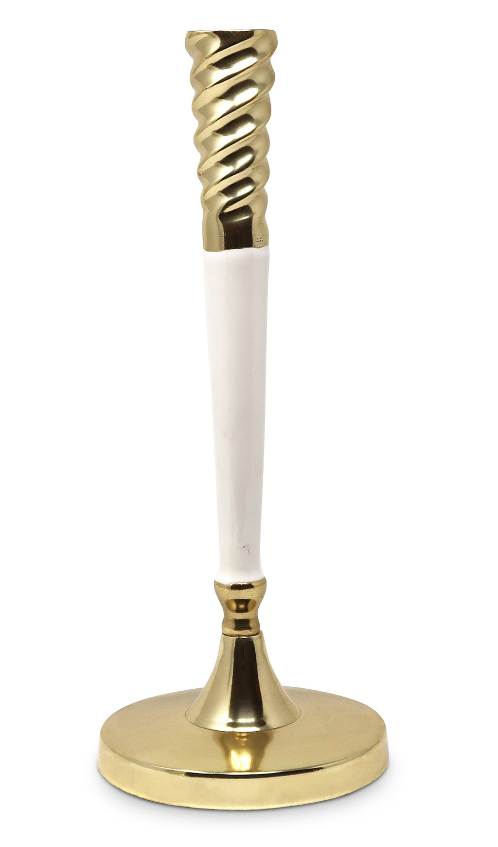 White And Gold Taper Candle Holder - Medium