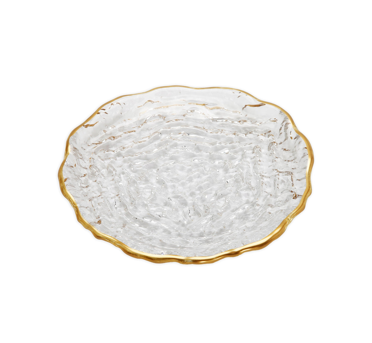 Set of 4 Crushed Glass Dessert Plates with Gold Rim - 6"D