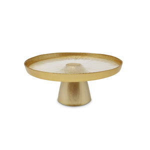 Glass Footed Cake Plate with Gold Rim