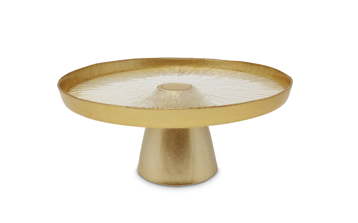 Glass Footed Cake Plate with Gold Rim