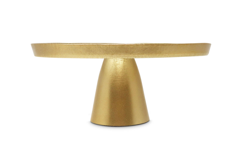 Glass Footed Cake Plate with Gold Rim