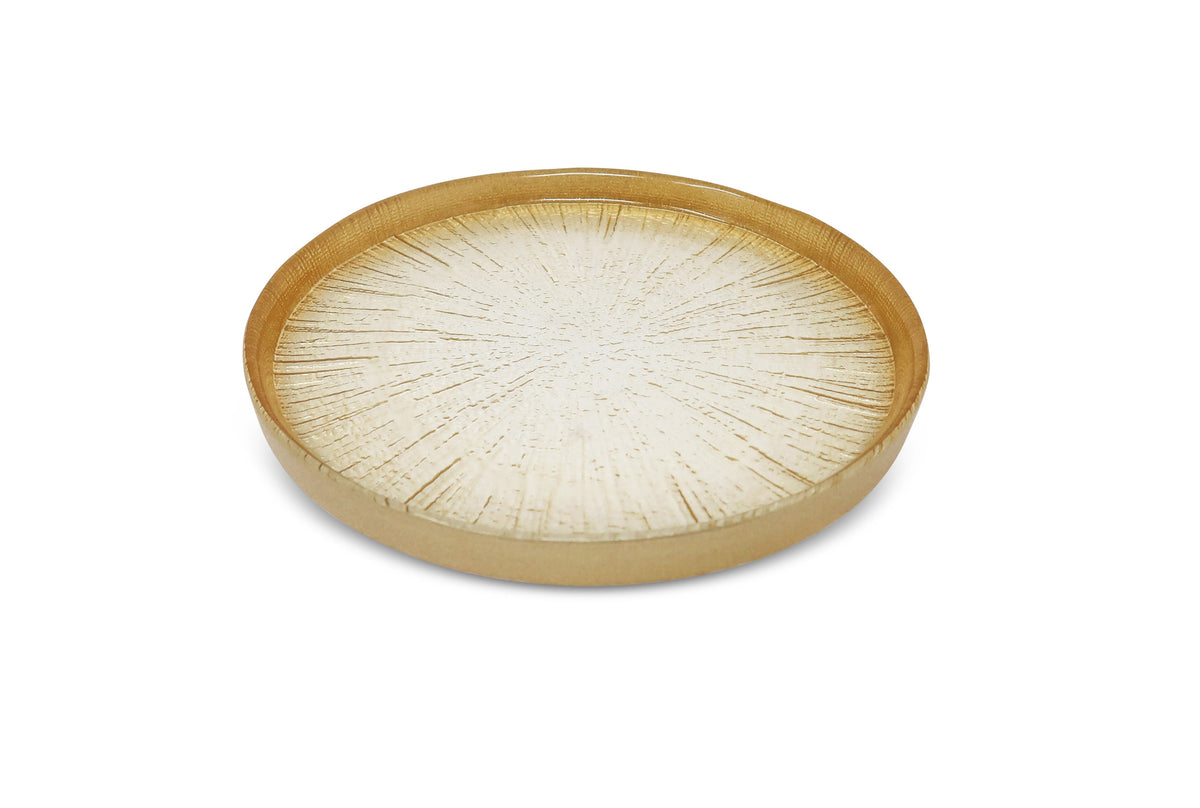 Set of 4 Crystal Glass Plates with Gold Border