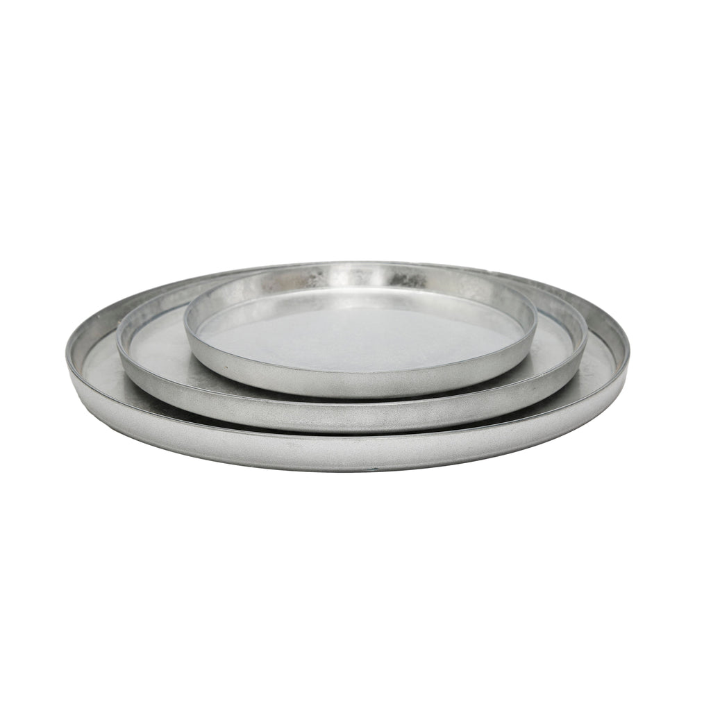 Set of 4 Silver Glitter Salad Plates with Raised Rim