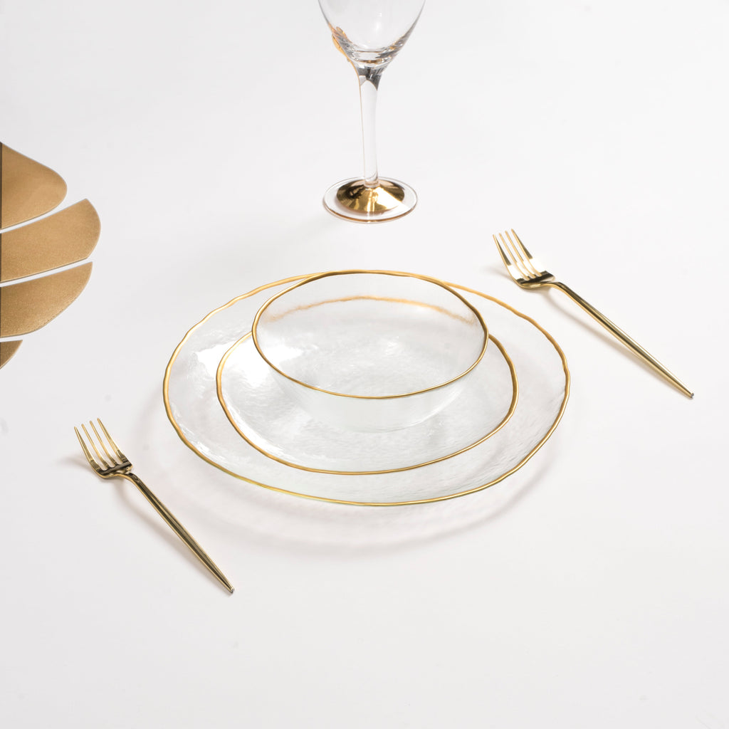 Set of 4 Clear Salad Plate with Gold Rim