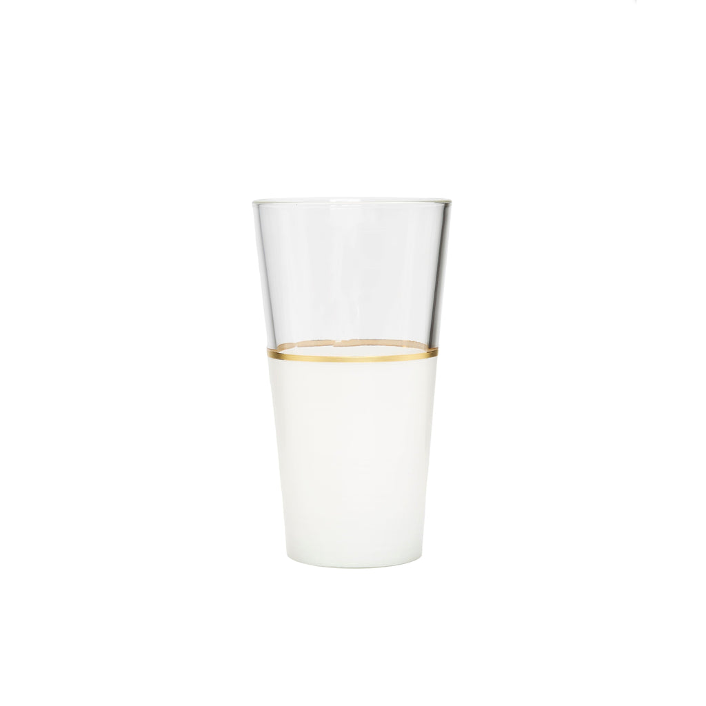 Set of 6 Tumblers White/Clear with Gold Trim