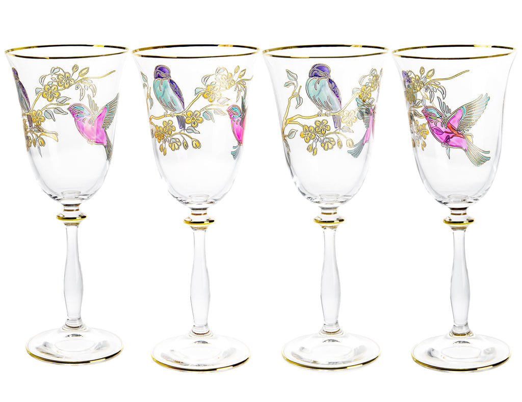 Set of 4 Glasses with Bird Design