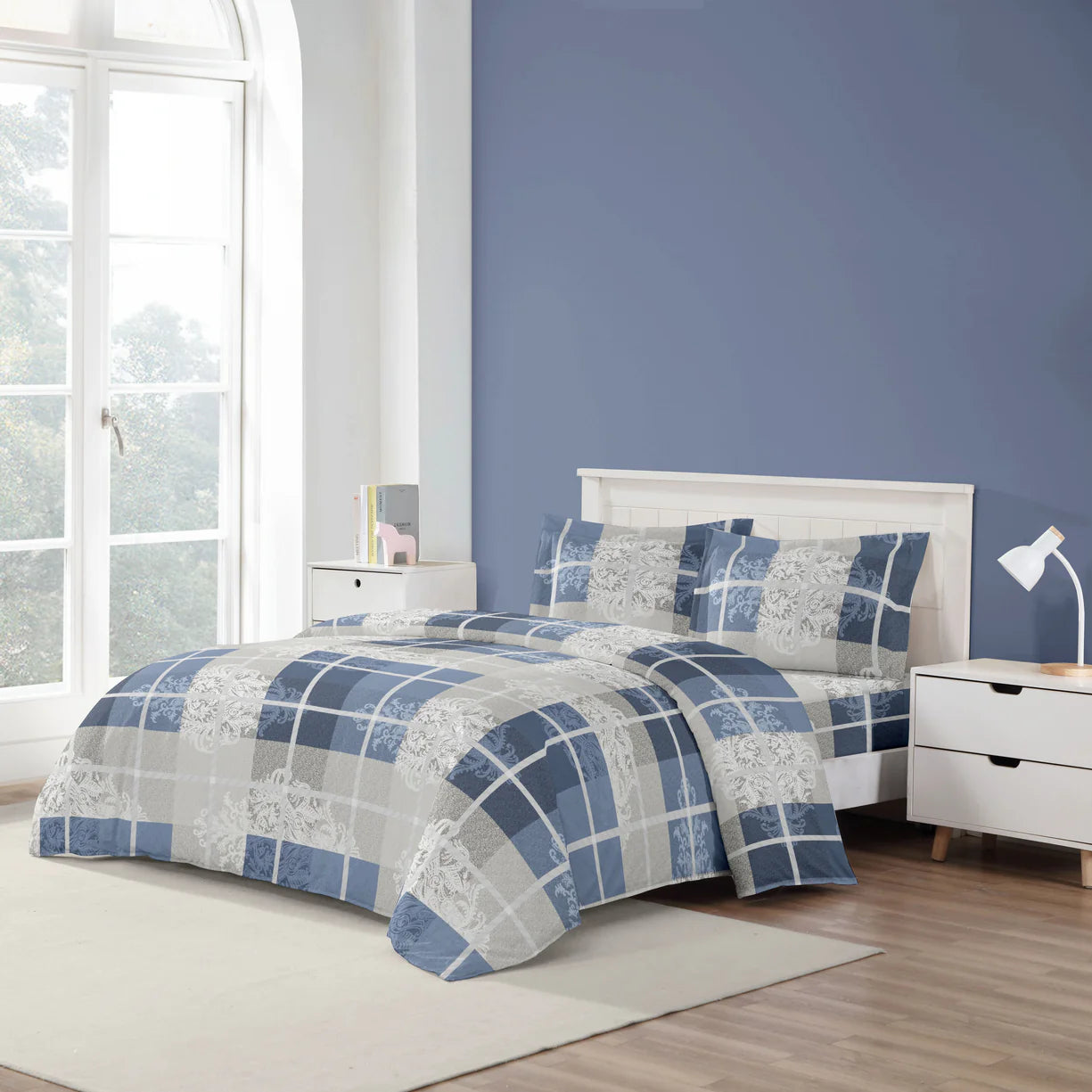 Casual Plaid Blue Duvet Cover Bedding Set