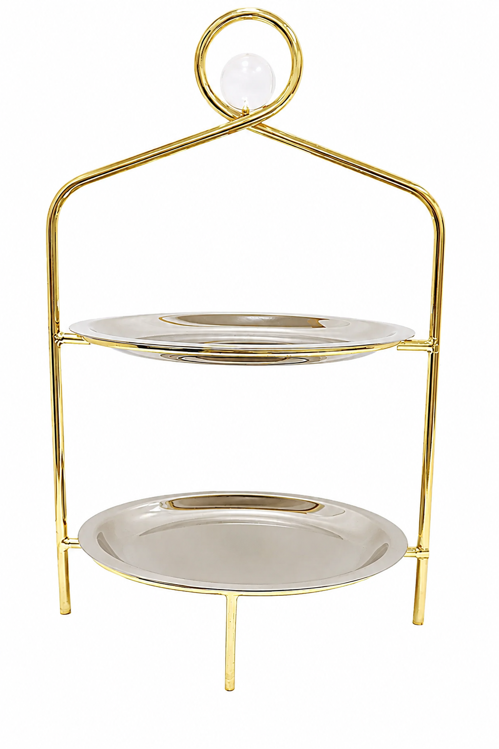 Silver 2 Tier Stand with Gold Frame and Ball Design - 16.5"H