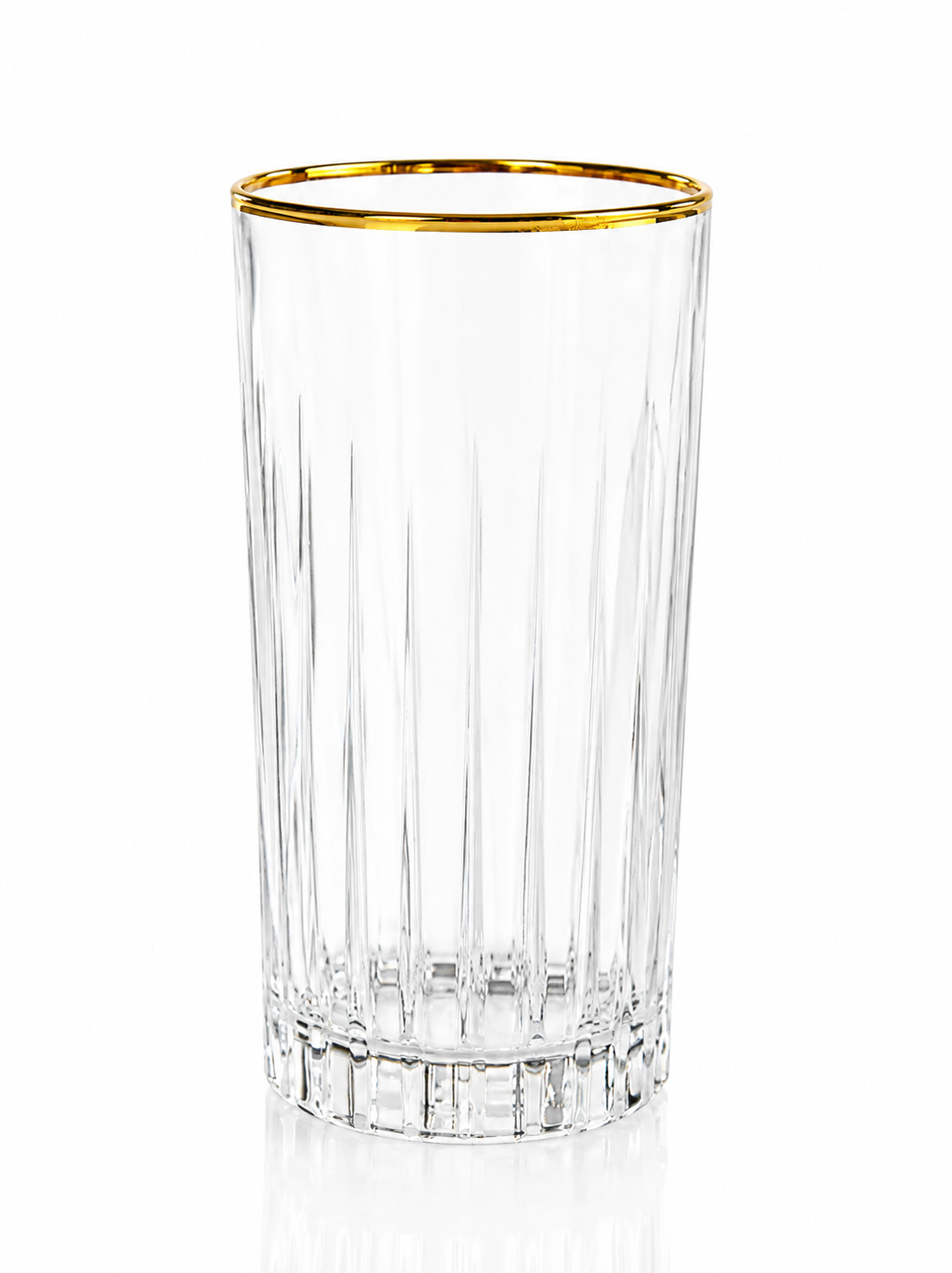 Liscio Ottico - Set of 6 Highball Glasses with Linear Design and Gold Rim