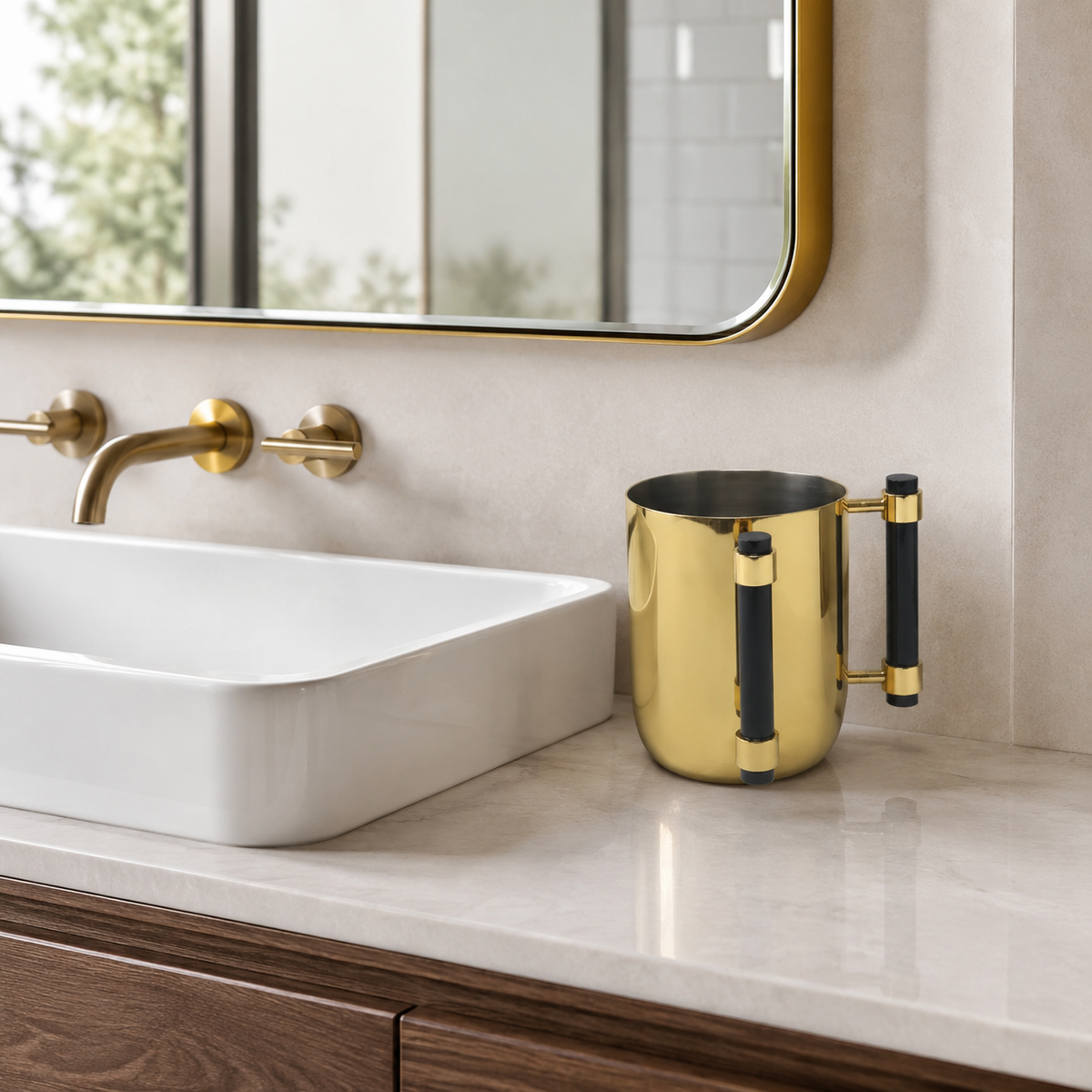 Metal Wash Cup Gold with Cylinder  Handles - 5.1"H