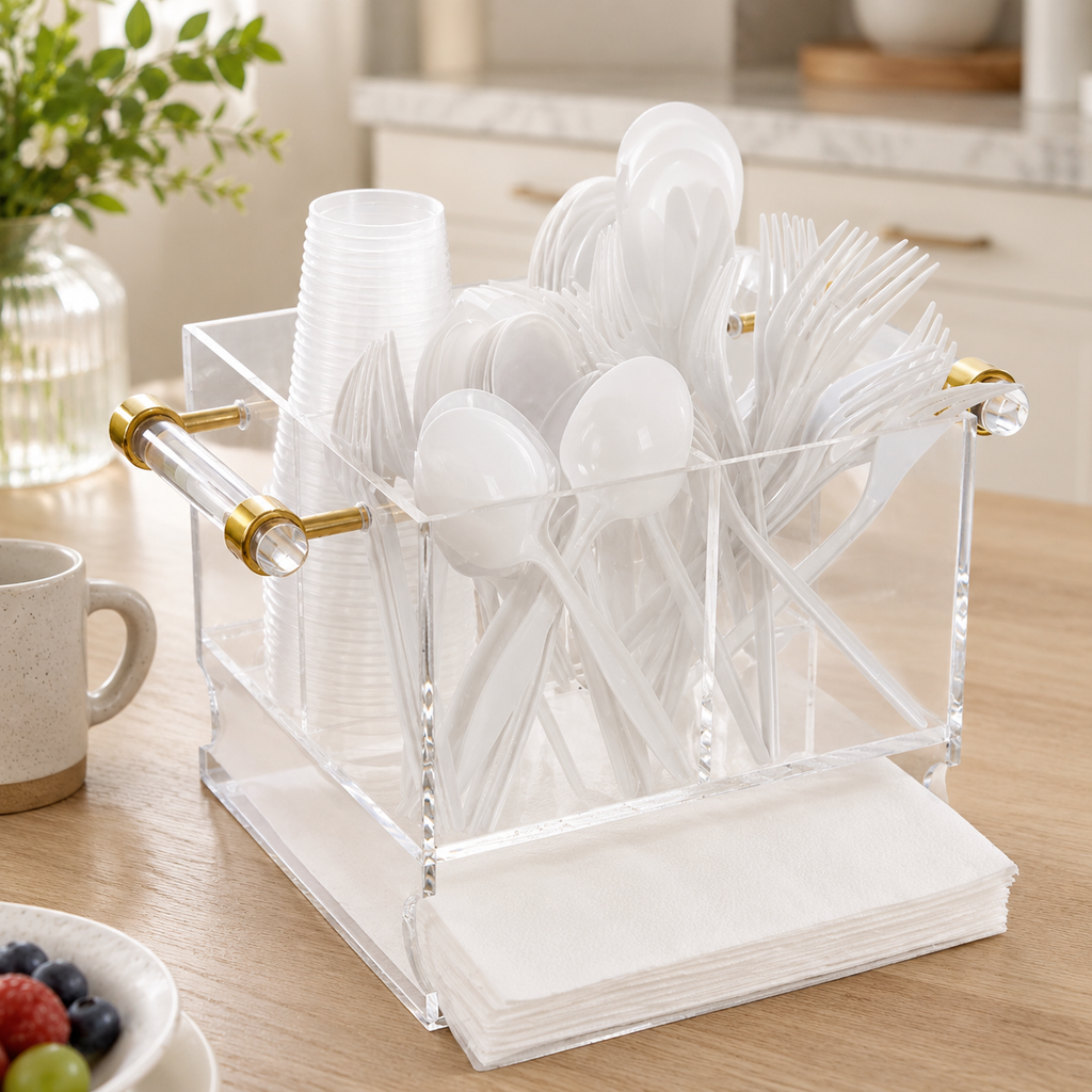 Acrylic Cutlery Holder with Clear Handles- 8.7"