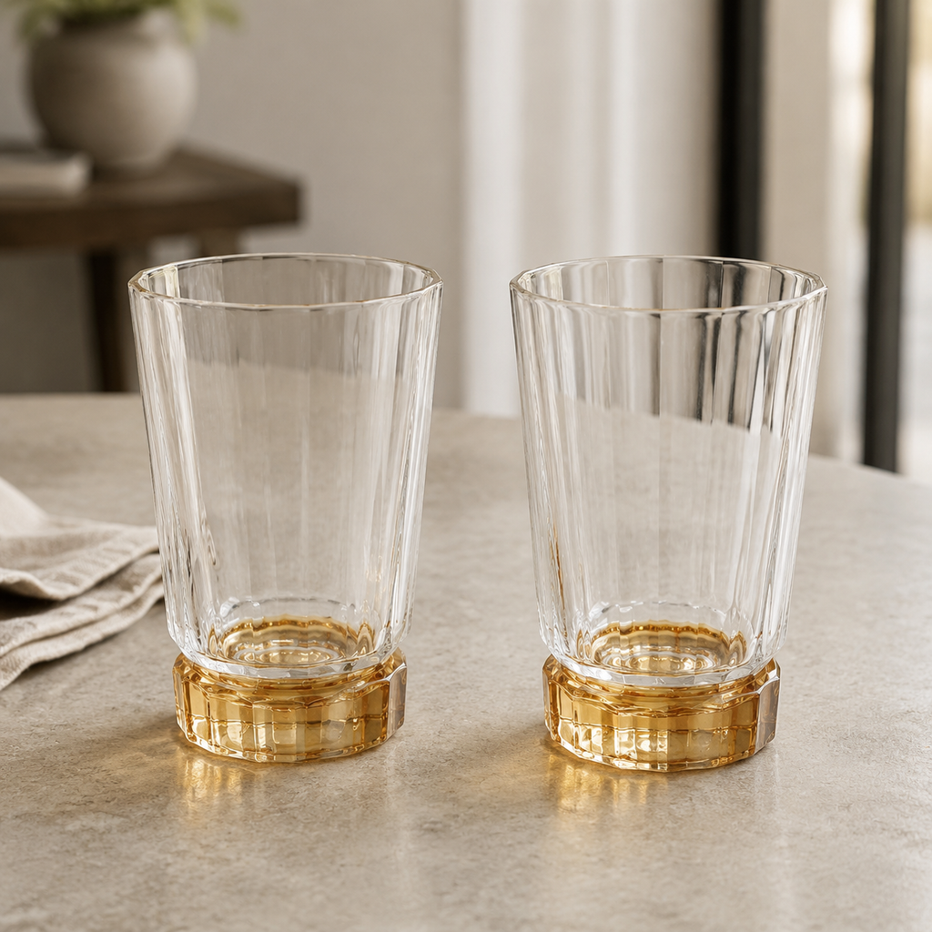 Liscio Ottico - Set of 6 Glasses with Smooth Linear and Amber Shade on the Base