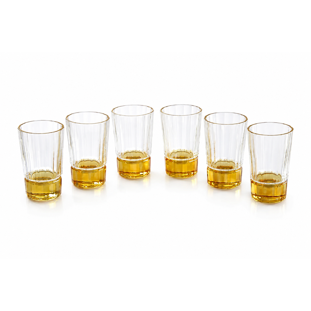 Liscio Ottico - Set of 6 Glasses with Smooth Linear and Amber Shade on the Base