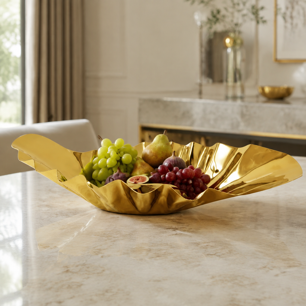 Gold Hammered Wavy Platter, 19.75"L