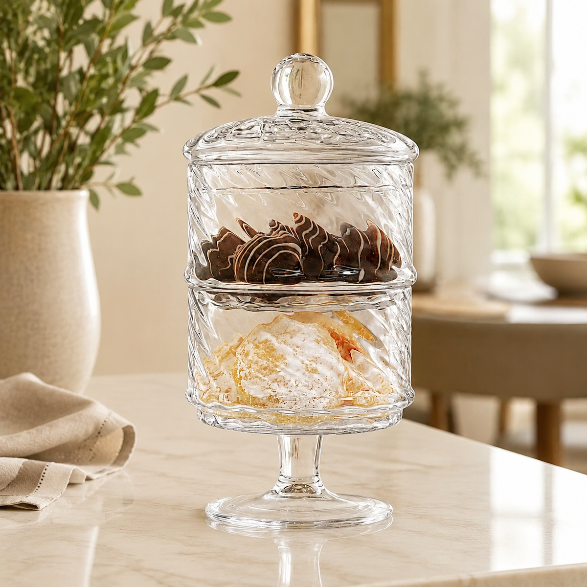 Liscio Ottico - Double Cookie Jar with Spiral Design
