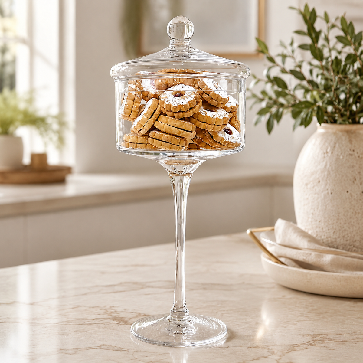 Liscio Ottico - Stemmed Cookie Jar with Ball Knob on Lid