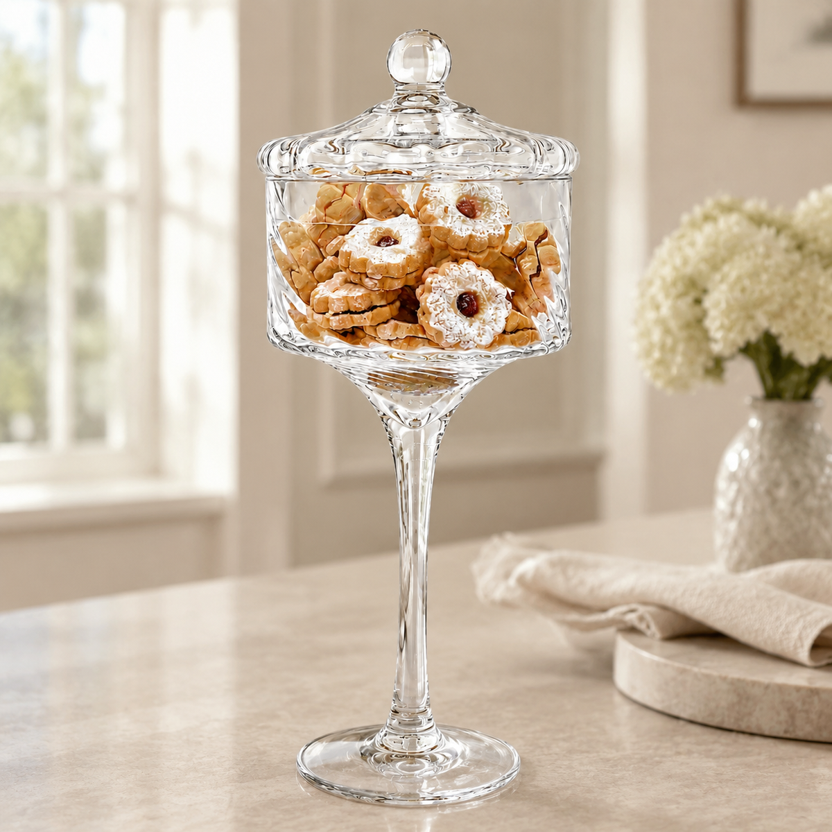 Liscio Ottico - Stemmed Cookie Jar with Ball Knob on Lid