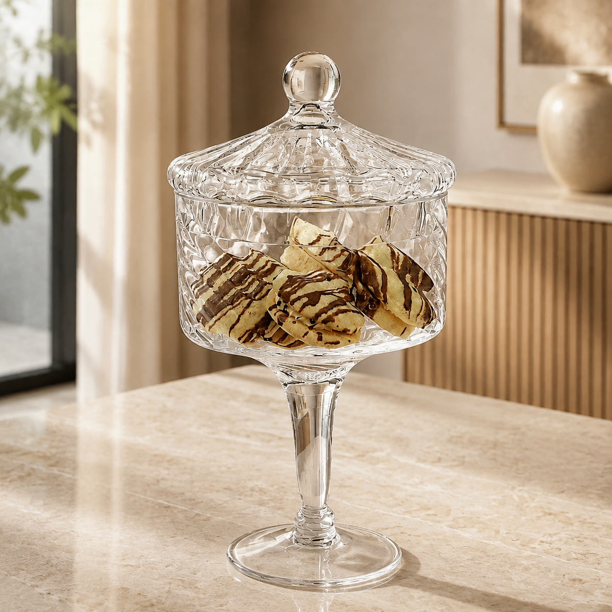 Liscio Ottico - Stemmed Cookie Jar with Ball Knob on Lid