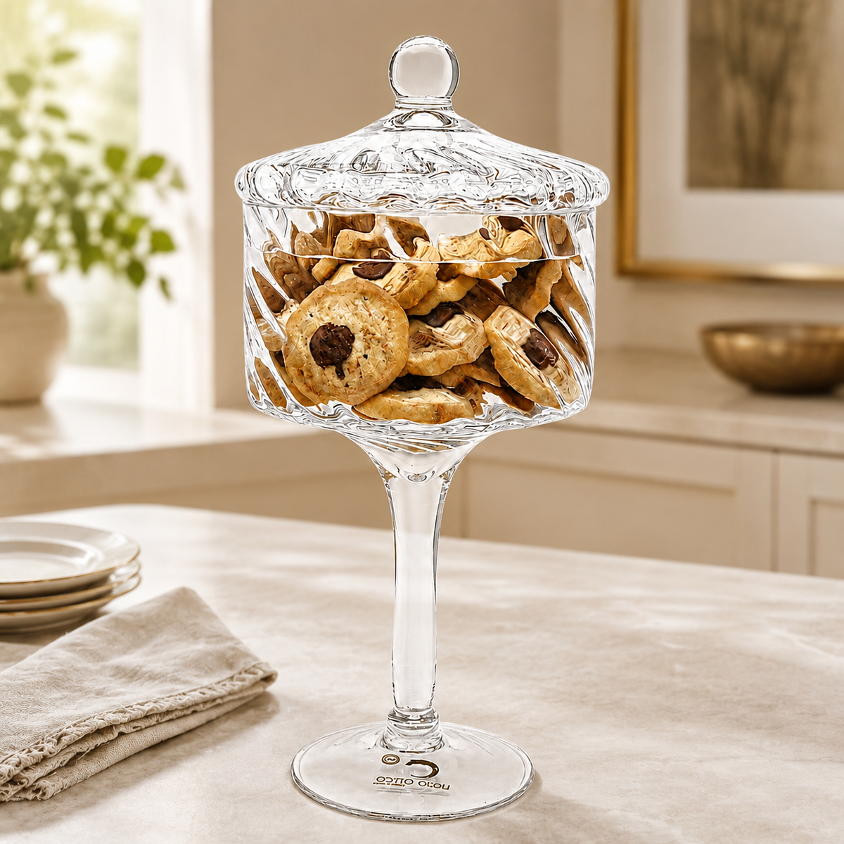 Liscio Ottico - Stemmed Cookie Jar with Ball Knob on Lid