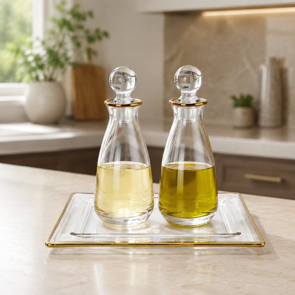 Liscio Ottico - Oil and Vinegar Set with Tray