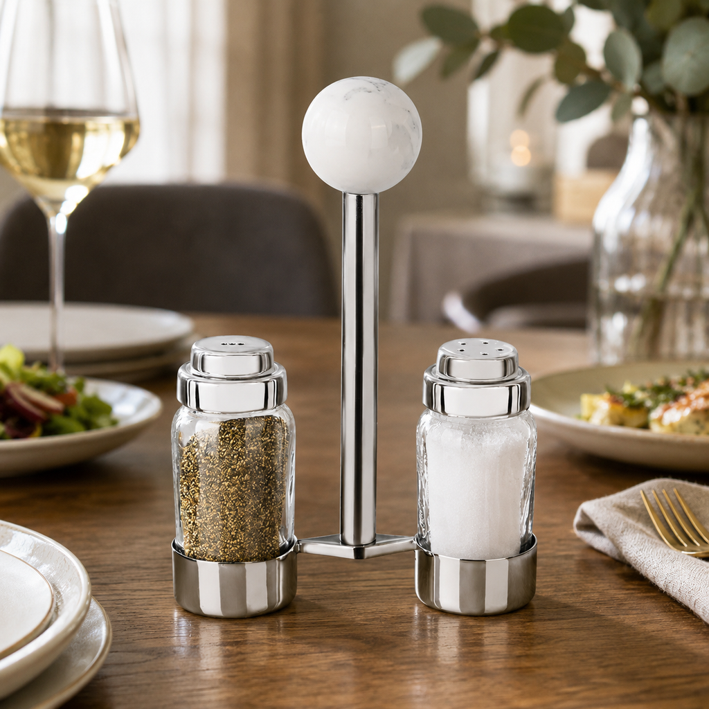 Salt and Pepper Shaker with Ball Detail- 5"L