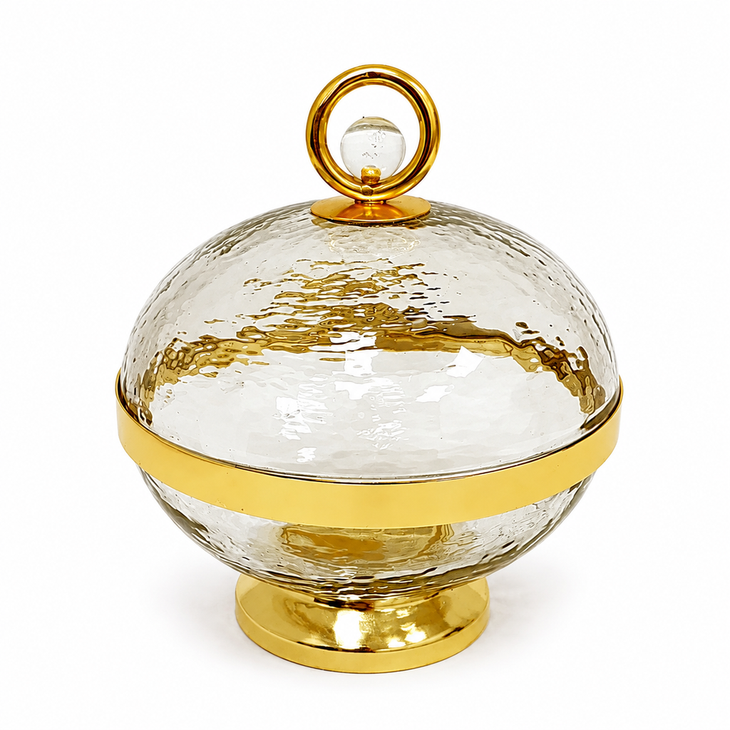 Jar with Gold Detail and Clear Ball Knob - 5.5"D