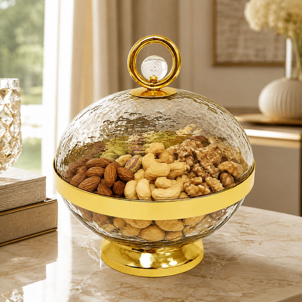 Jar with Gold Detail and Clear Ball Knob - 5.5"D