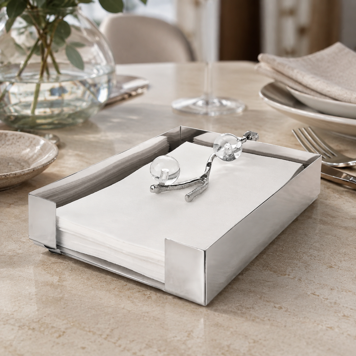 Tissue Holder Silver with Ball Legs - 9"L