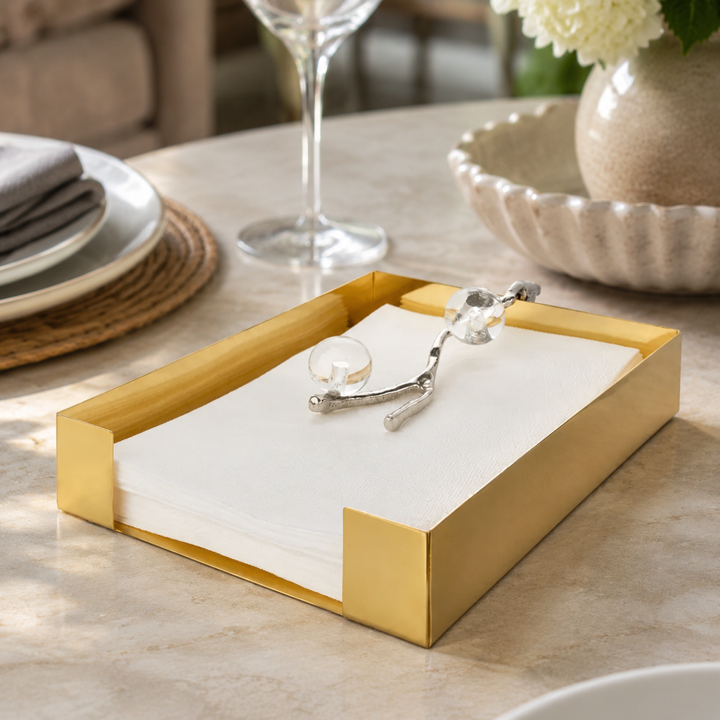 Tissue Holder Silver with Ball Legs - 9"L