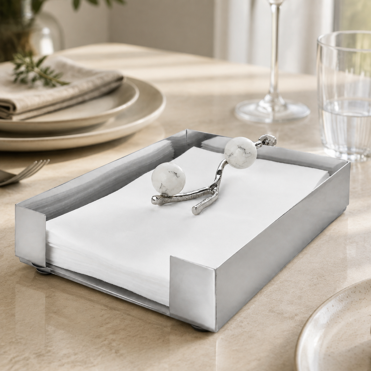 Tissue Holder Silver with Ball Legs - 9"L