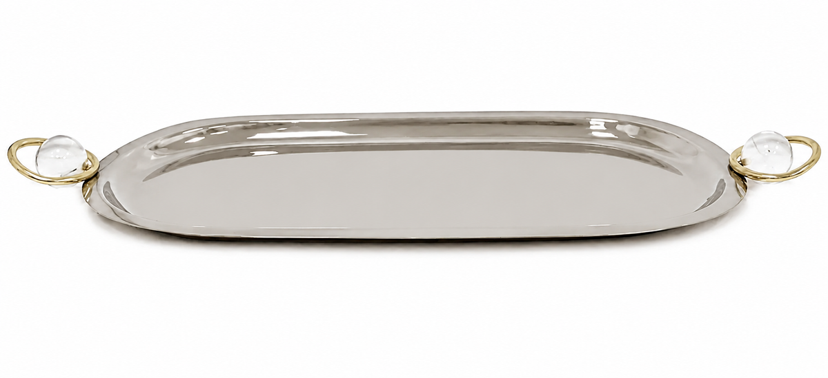 Oval Tray with Ball and Gold Ring Handles - 23.2"