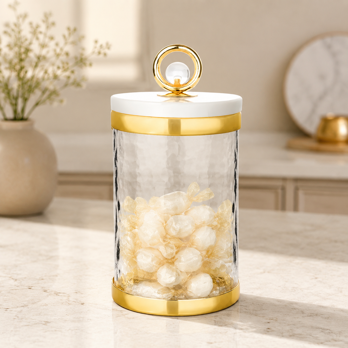 Canister with Marble Lid and Clear Ball Knob (3 Size Options)