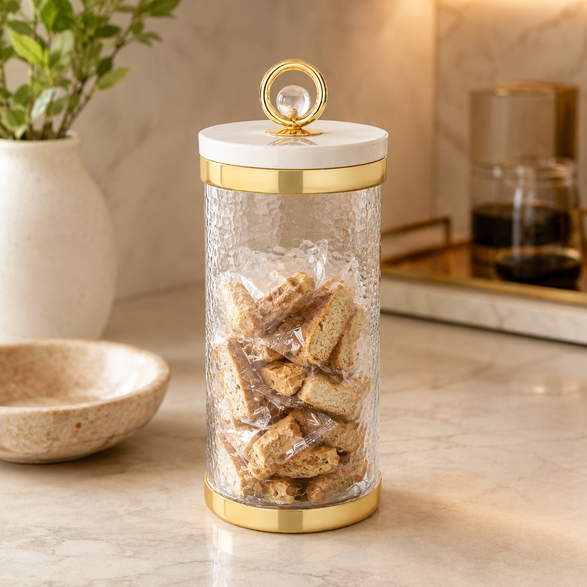 Canister with Marble Lid and Clear Ball Knob (3 Size Options)