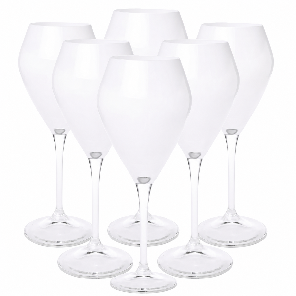Set of 6 White V-Shaped Wine Glasses with Clear Stem