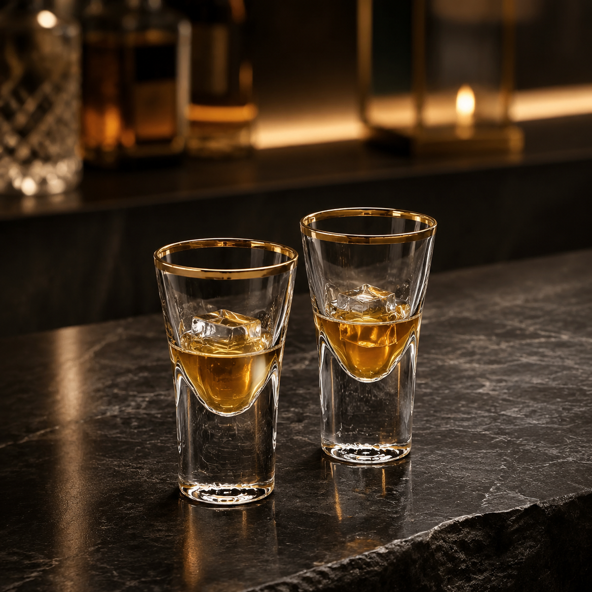 Set of 6 Pebble Glass Liquor Glasses with Gold Rim