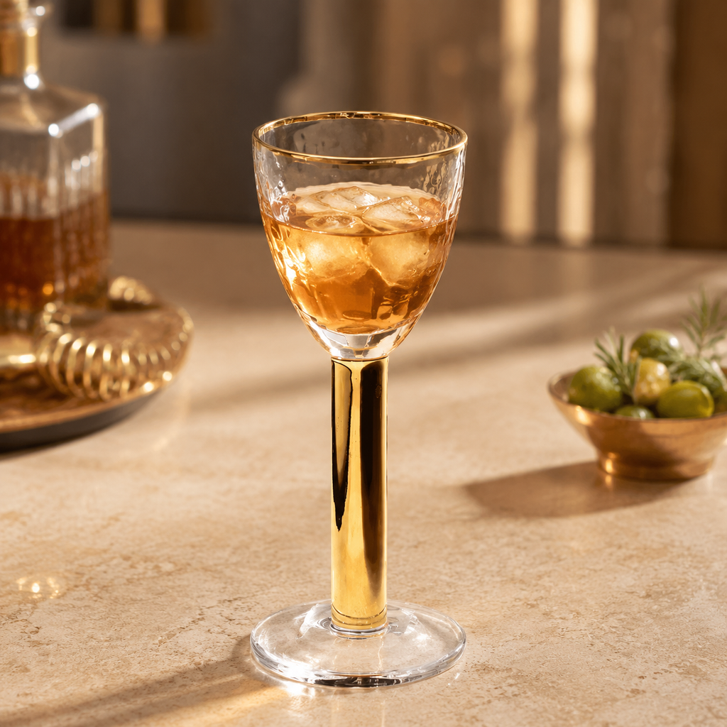 Set of 6 Stemmed Liquor Glasses with Gold Stem and Rim